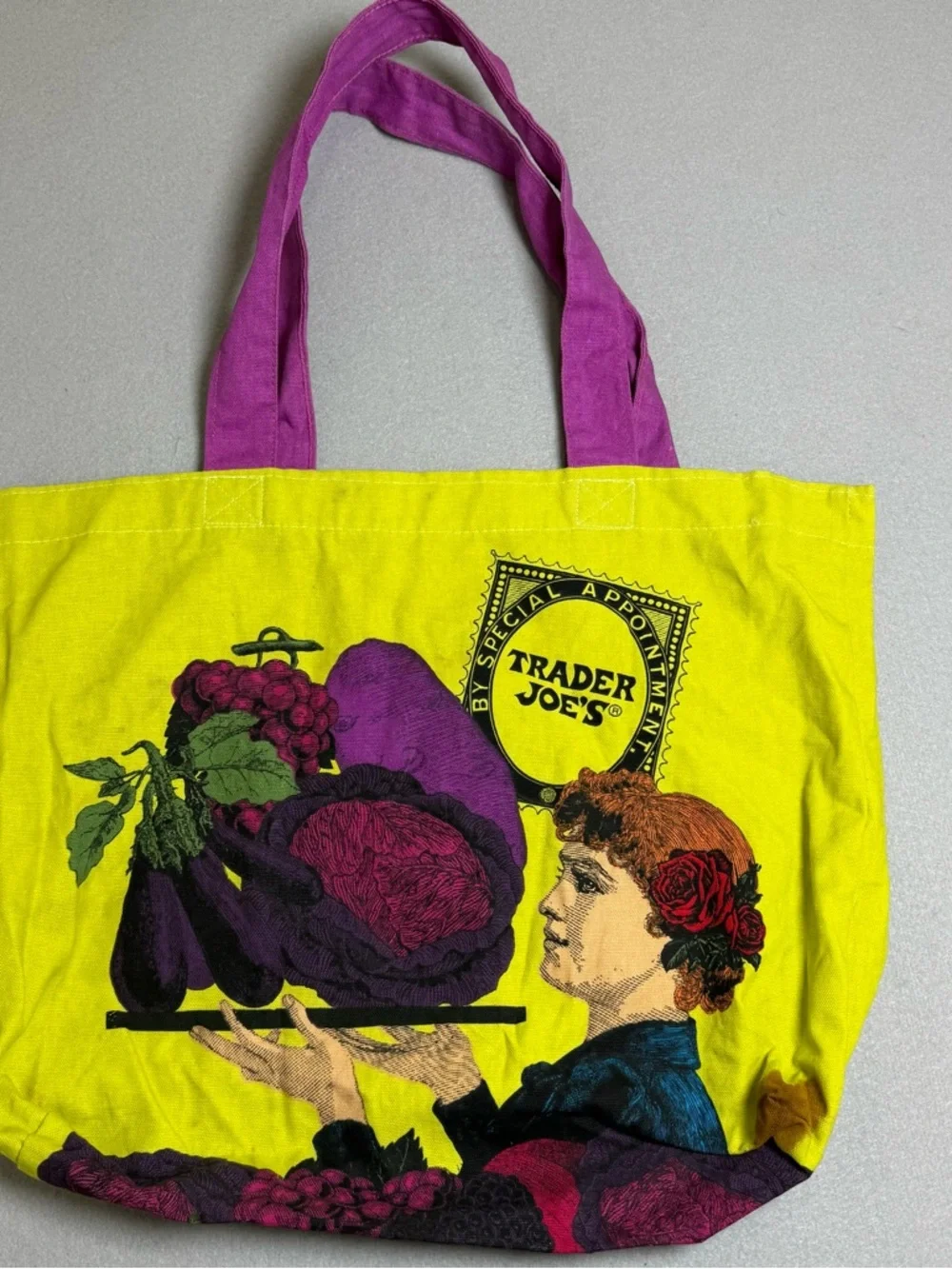 VTG Trader Joes Tote Fruit Lady By Special Appointment Reusable Canvas Bag - Picture 2 of 10